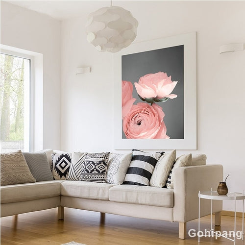 Modern Canvas Art PrintBlush Pink and Grey Flower