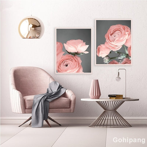 Modern Canvas Art PrintBlush Pink and Grey Flower